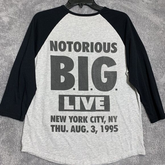 21 Men Notorious BIG Raglan Shirt Mens L Gray Black 3/4 Sleeve 1995 Live Graphic - Picture 7 of 7